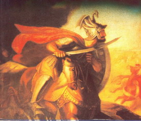 Milos Obilic avec un dragon sur son casque